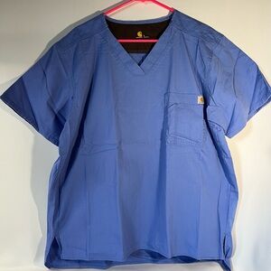 Carhartt Scrub Shirt Men’s L Blue C15108 Ripstop Utility Work V-Neck Pocket